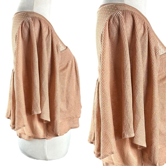 Zara Contrasting Ruffled Bell Sleeve Blush Nude Mesh Swiss Dot Top Blouse Small - Picture 9 of 15